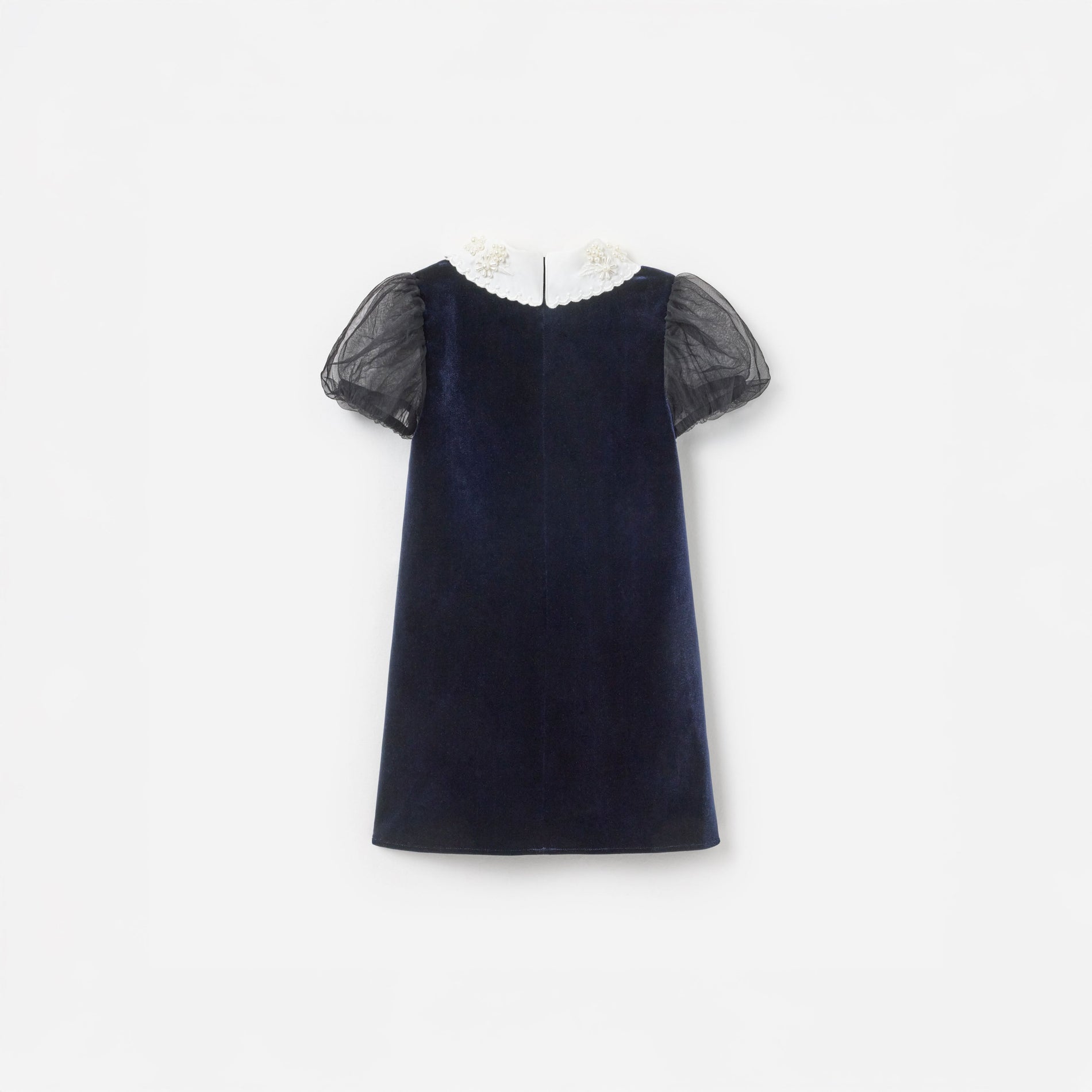 Navy Velvet Tulle Flower Trim Dress