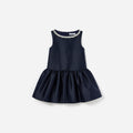 Navy Flower Scallop Taffeta Dress