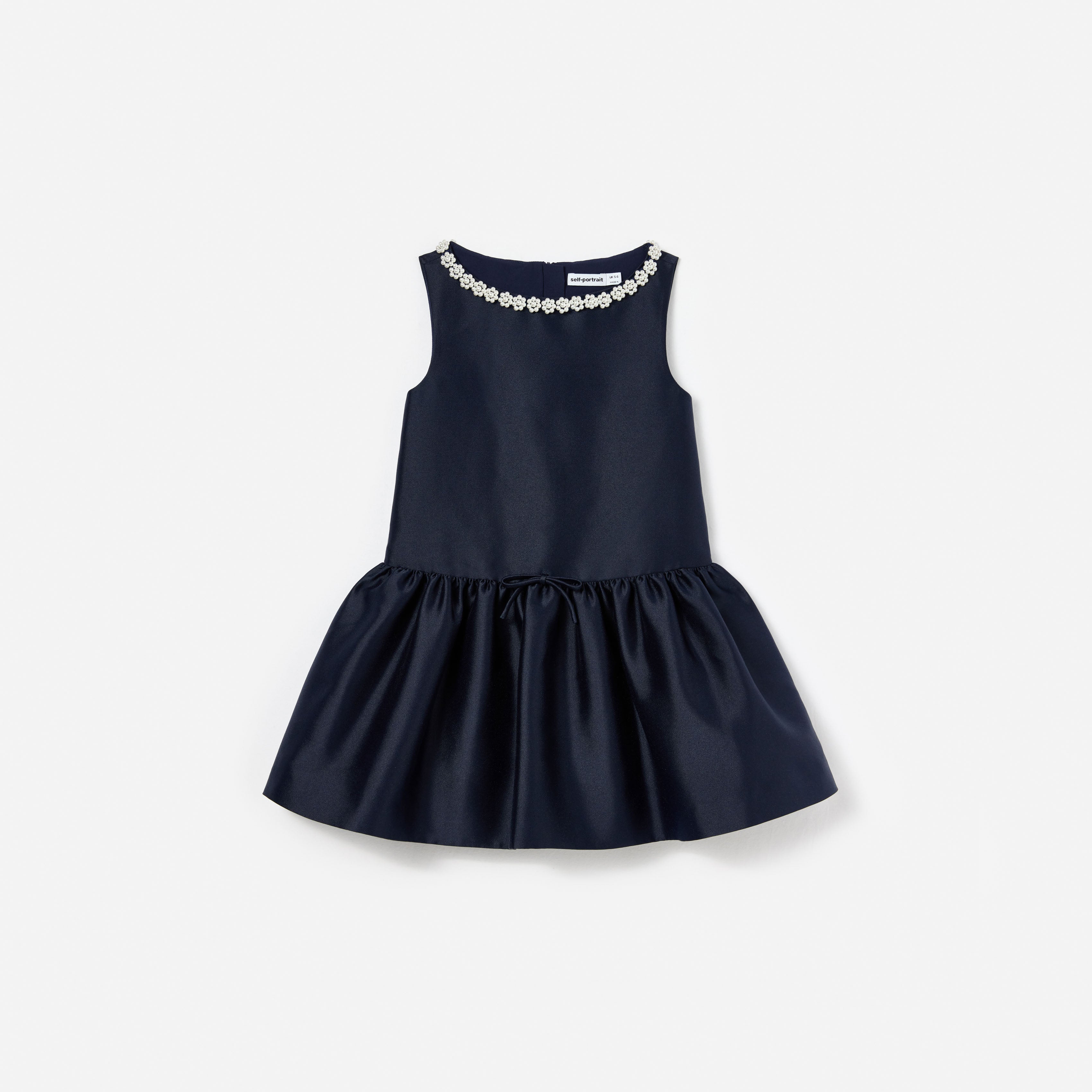 Navy Flower Scallop Taffeta Dress