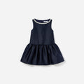 Navy Flower Scallop Taffeta Dress