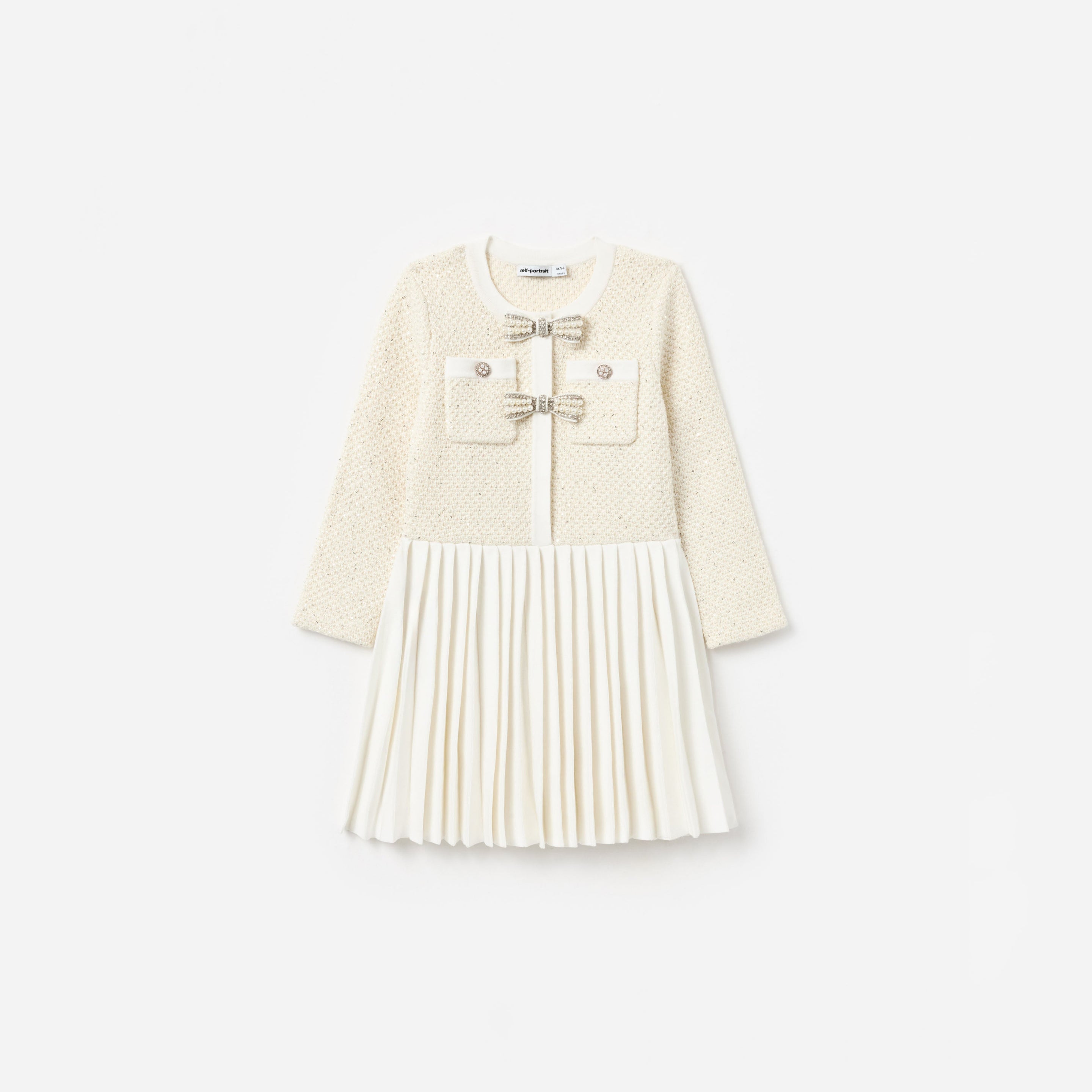 Cream Sequin Knit Bow Trim Dress – self-portrait-US