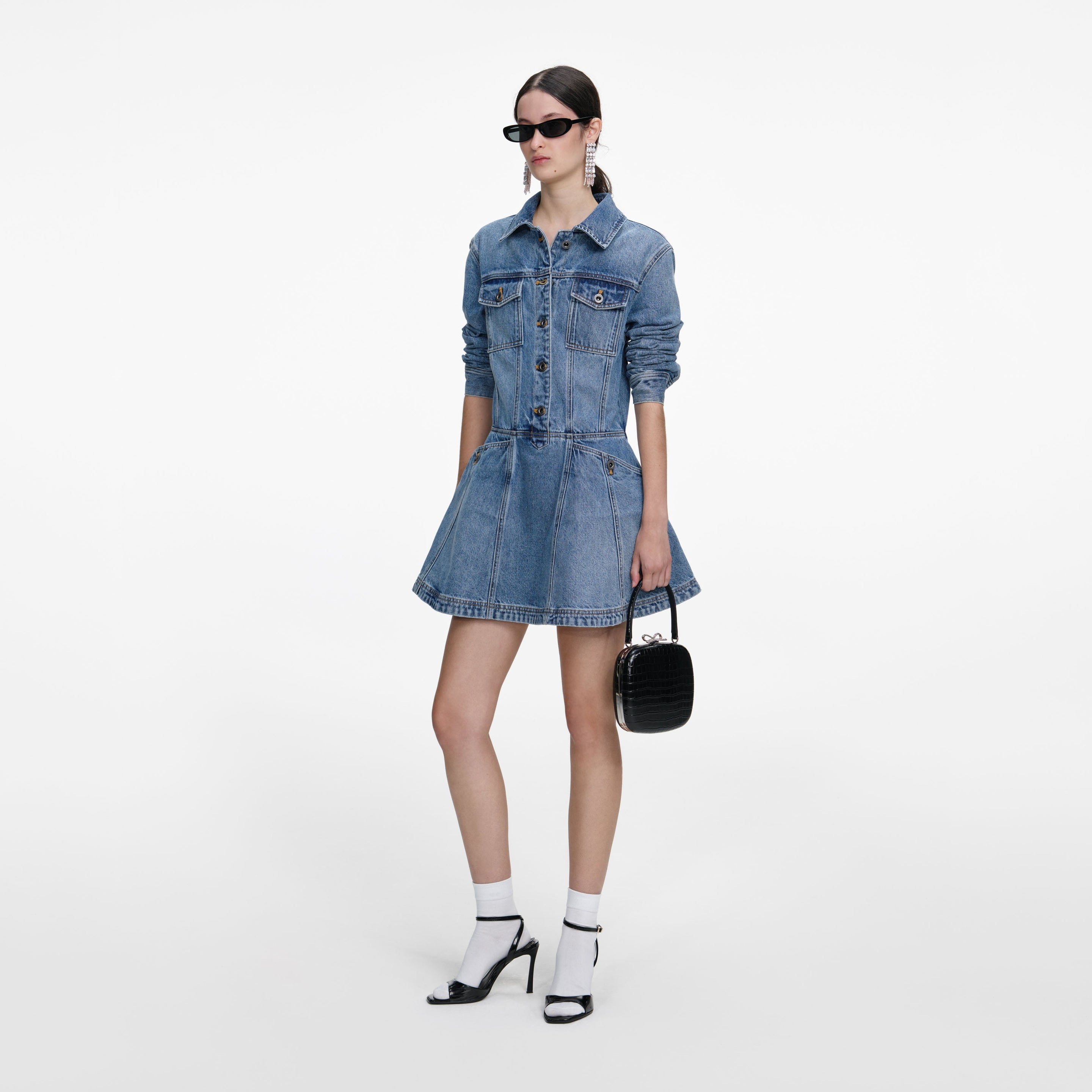 Self-Portrait - Denim Mini Shirt Dress