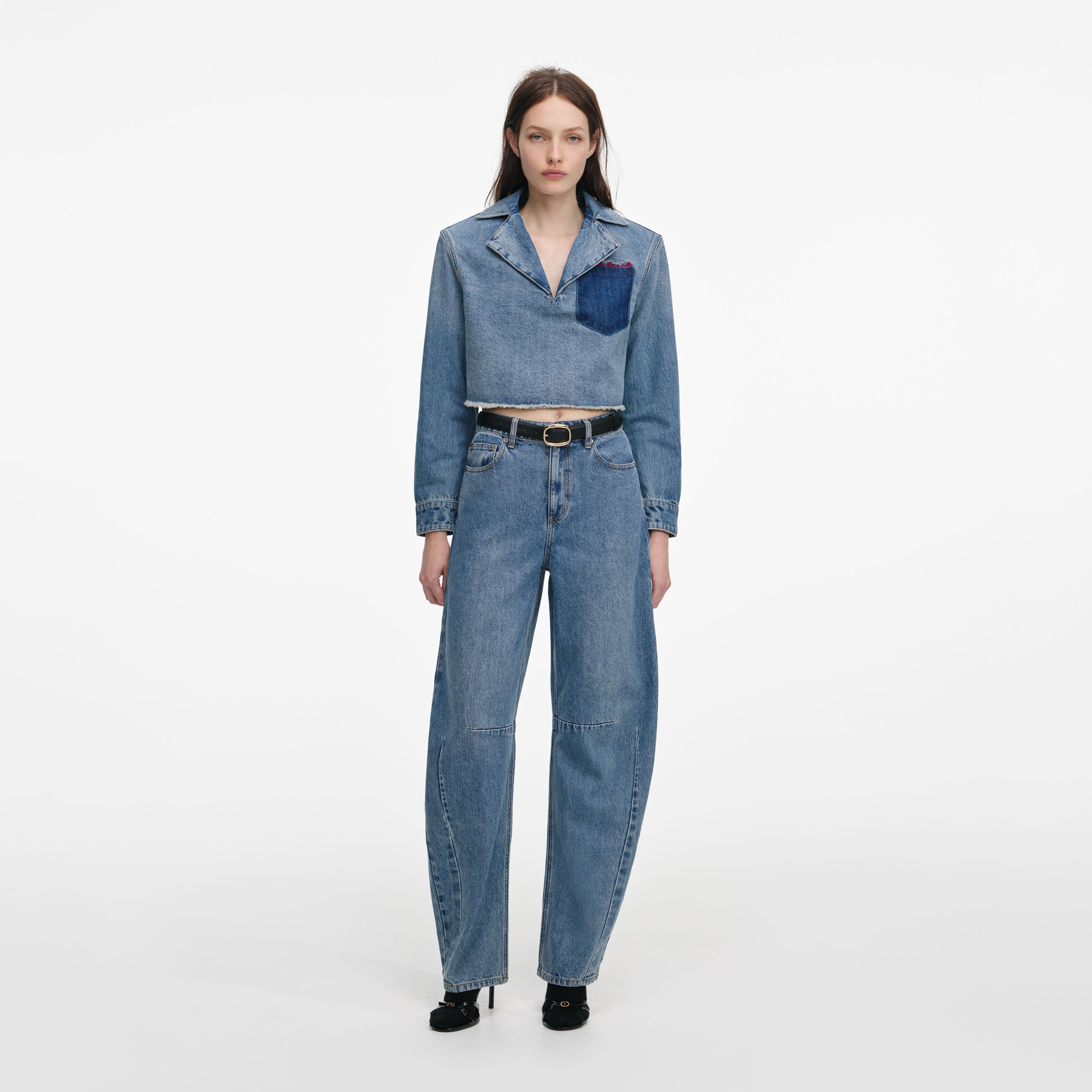 Blue Barrel Leg Jeans – self-portrait-US