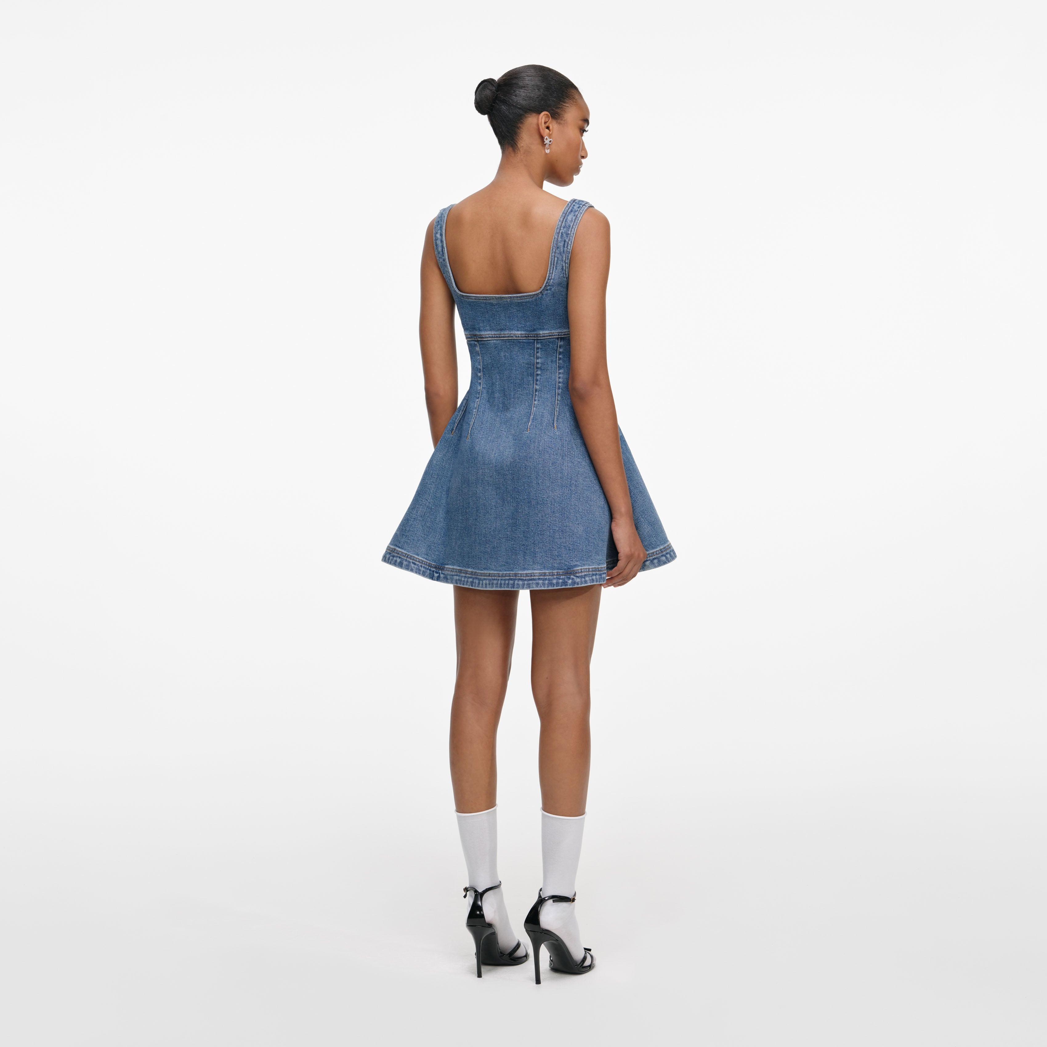 Denim Skater Mini Dress – self-portrait-US