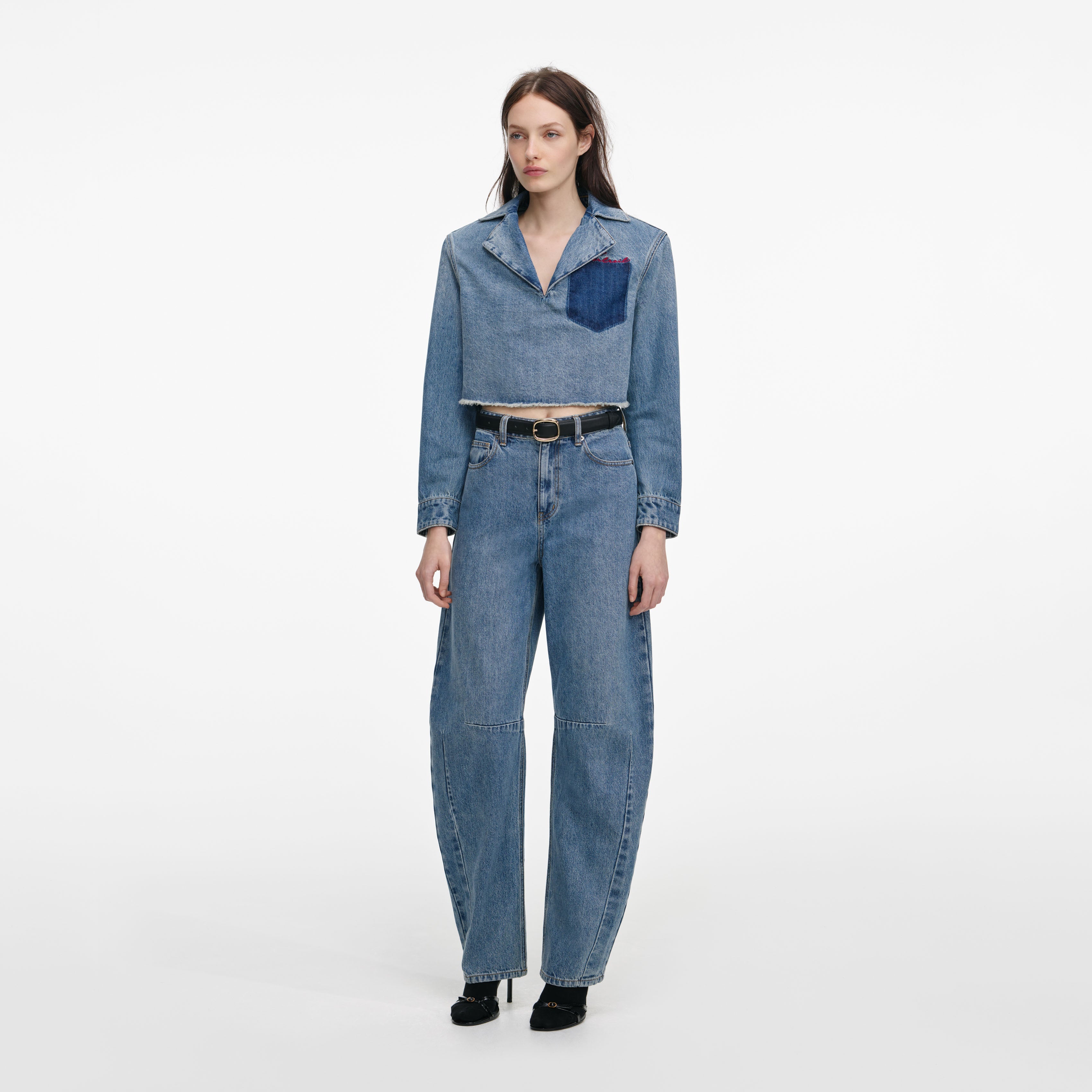 Blue Barrel Leg Jeans – self-portrait-US
