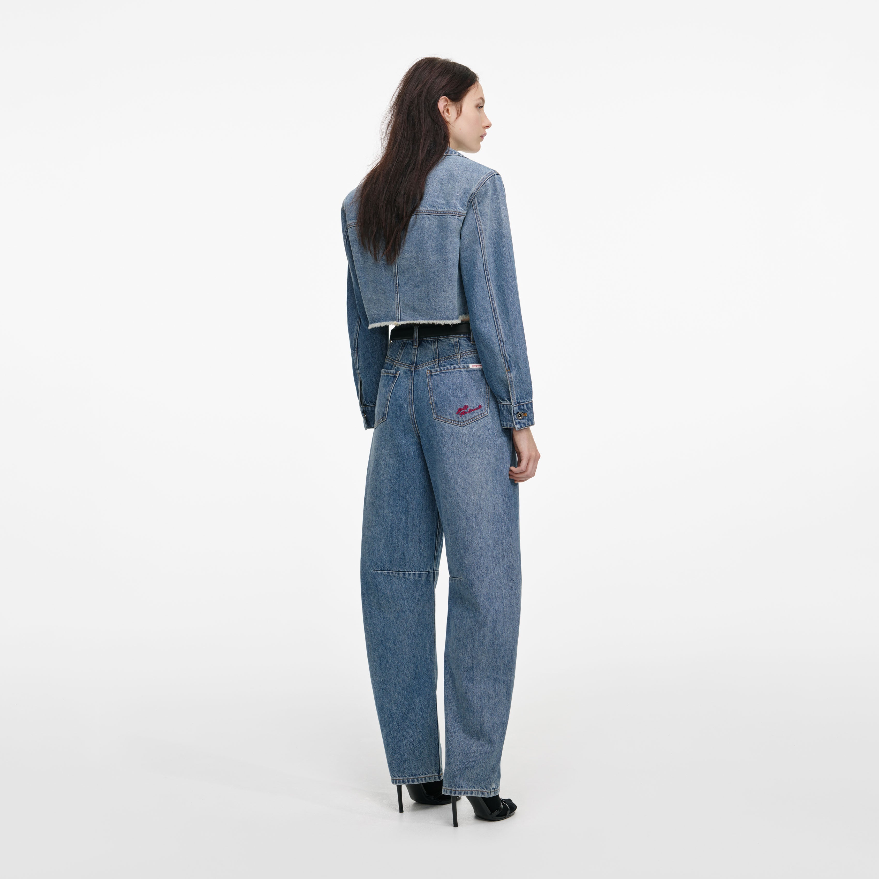 Blue Barrel Leg Jeans – self-portrait-US