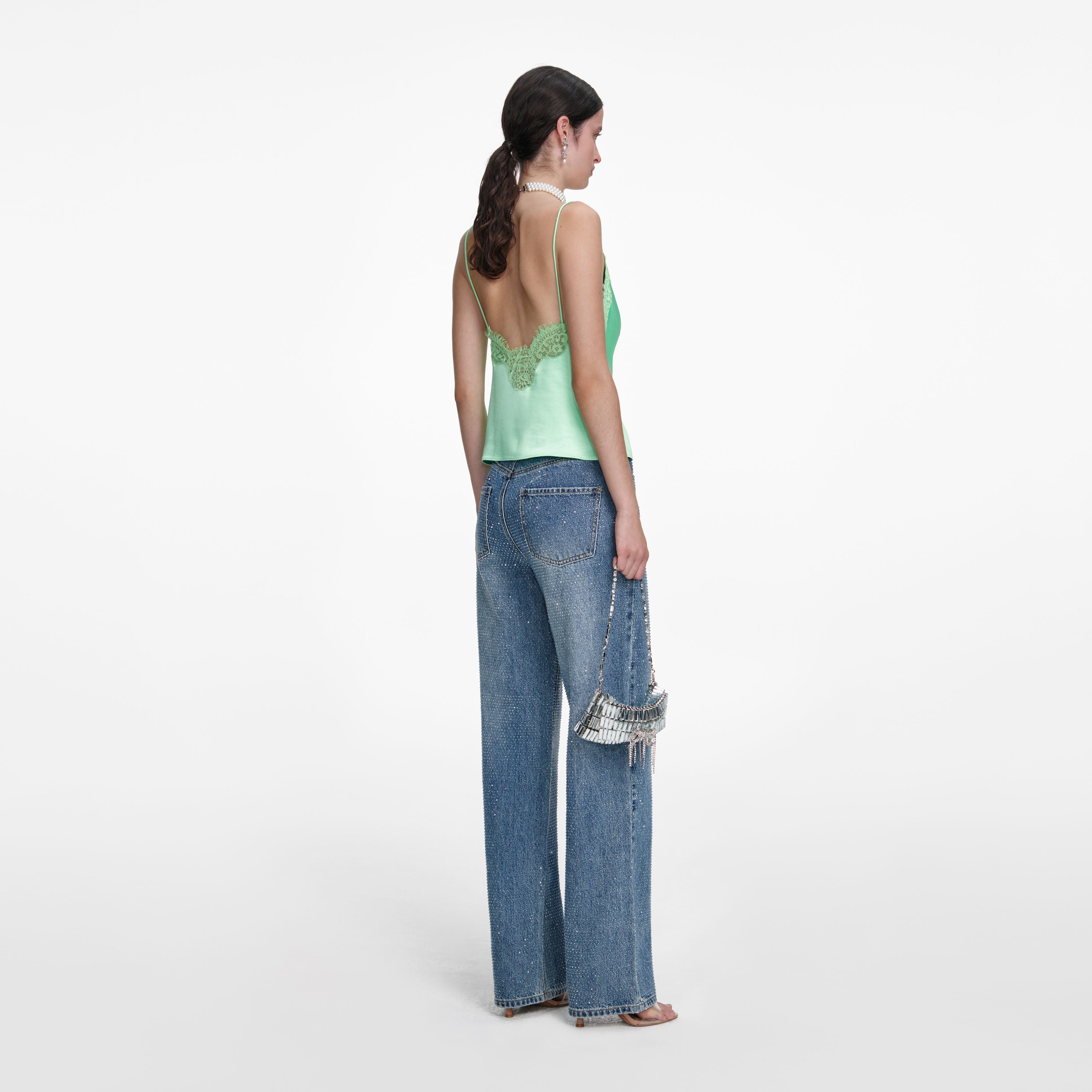 パンツ self portrait bow straight trousers Self-Portrait Rhinestone Bow High-Rise Straight-Leg Jeans