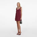 Burgundy Satin Flower Mini Dress