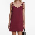 Burgundy Satin Flower Mini Dress