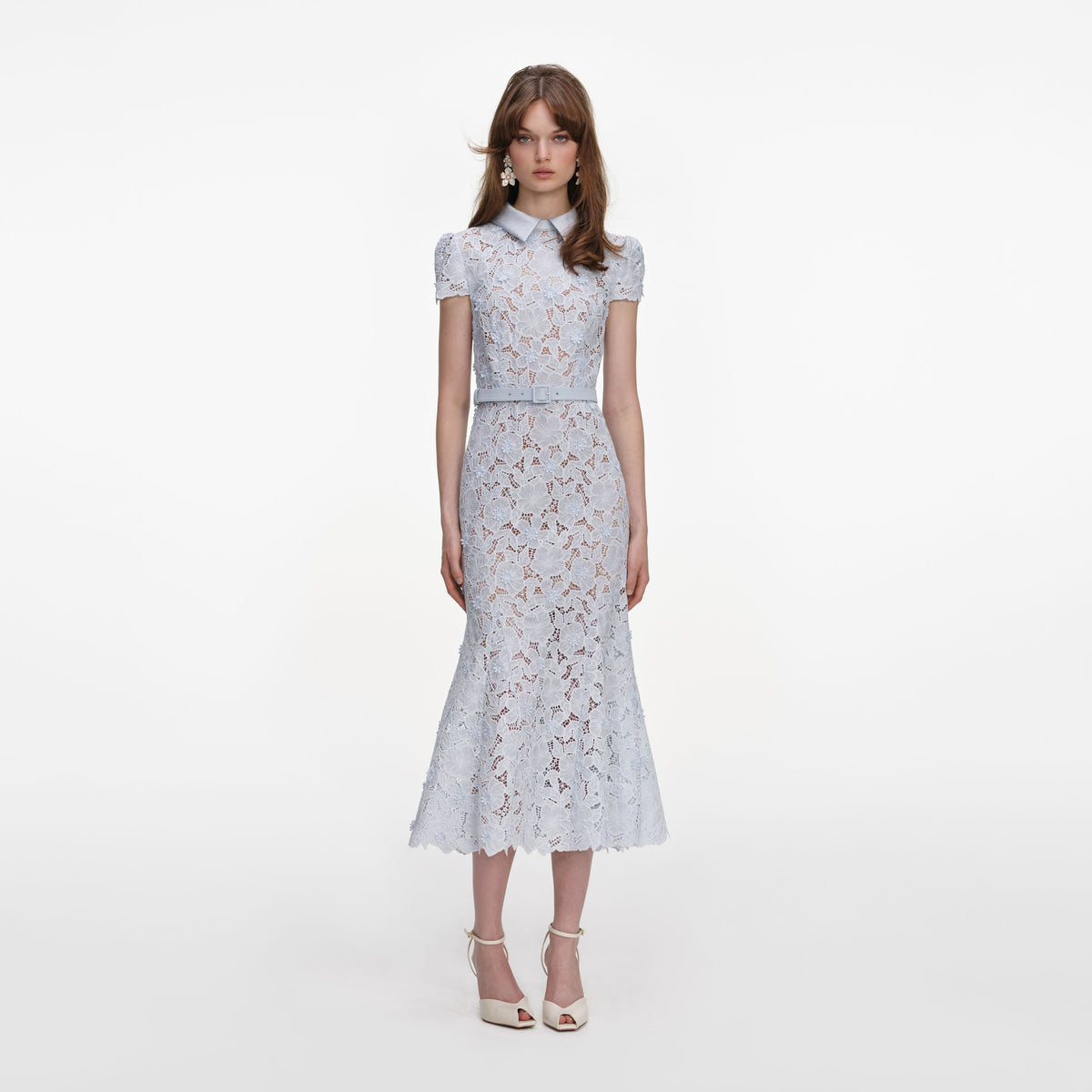 self-portrait - Blue Guipure Lace Midi Dress - US 6 self-portrait - Blue Guipure Lace Midi Dress - US 6