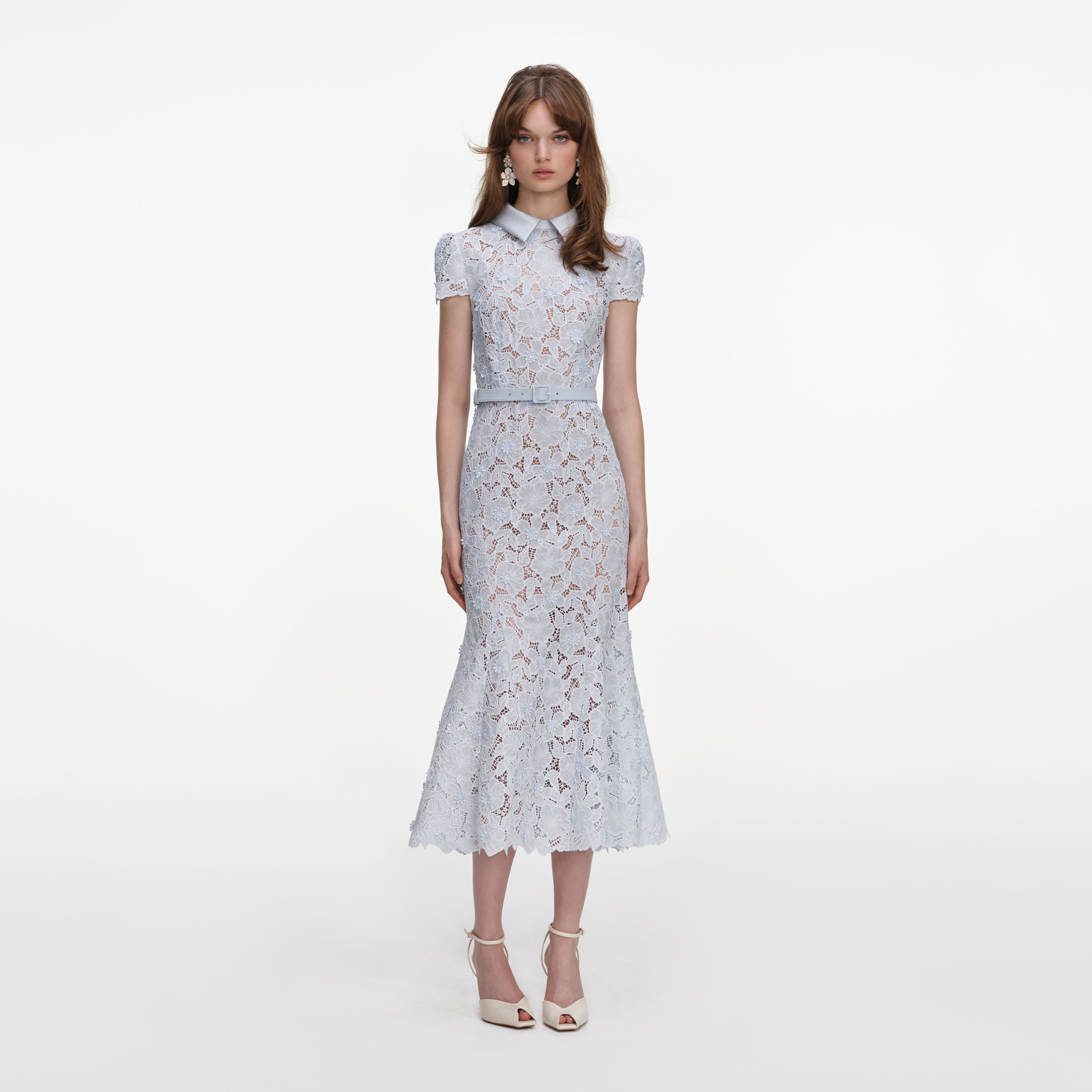 Blue Guipure Lace Midi Dress