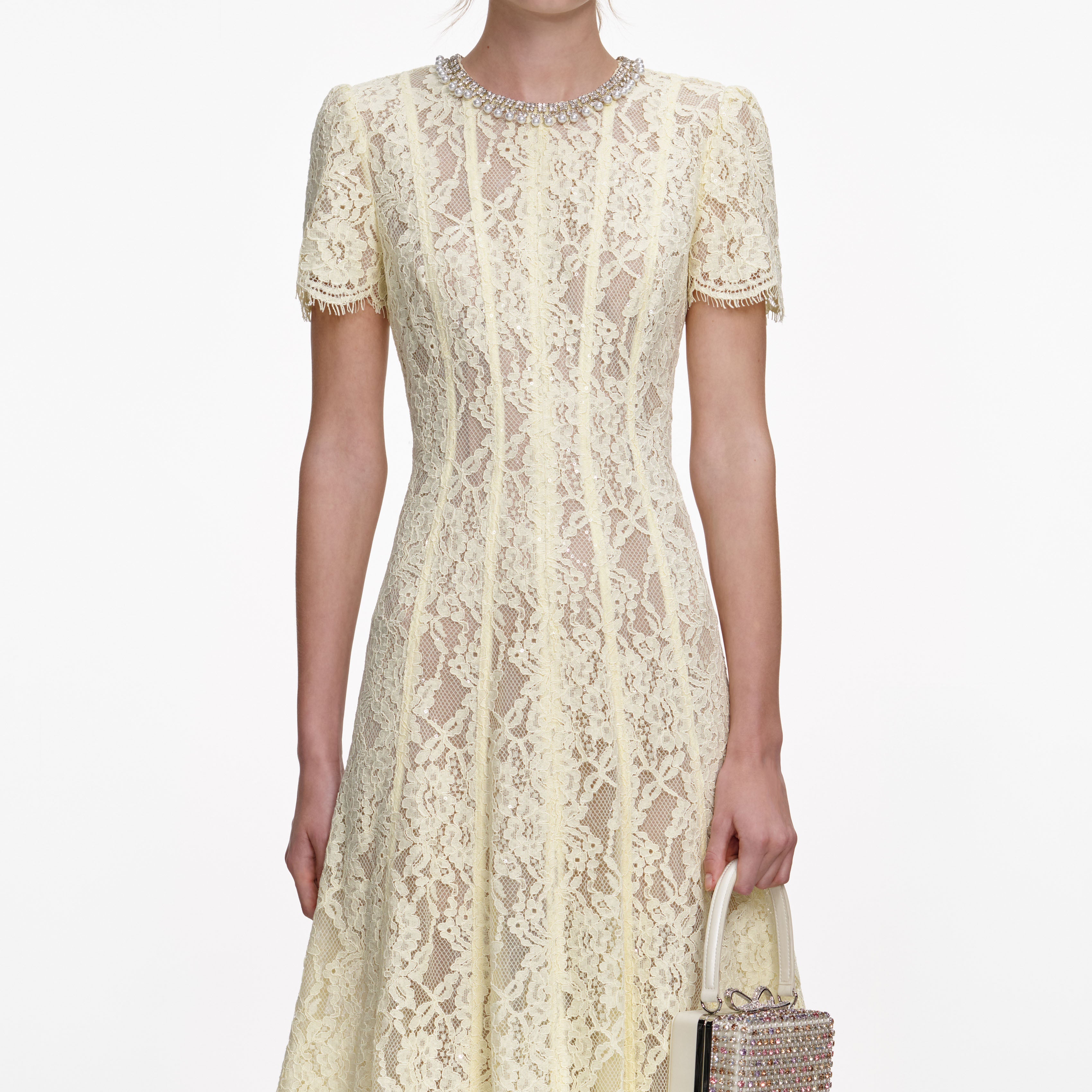 Yellow Lace Embellished Midi Dress – self-portrait-US