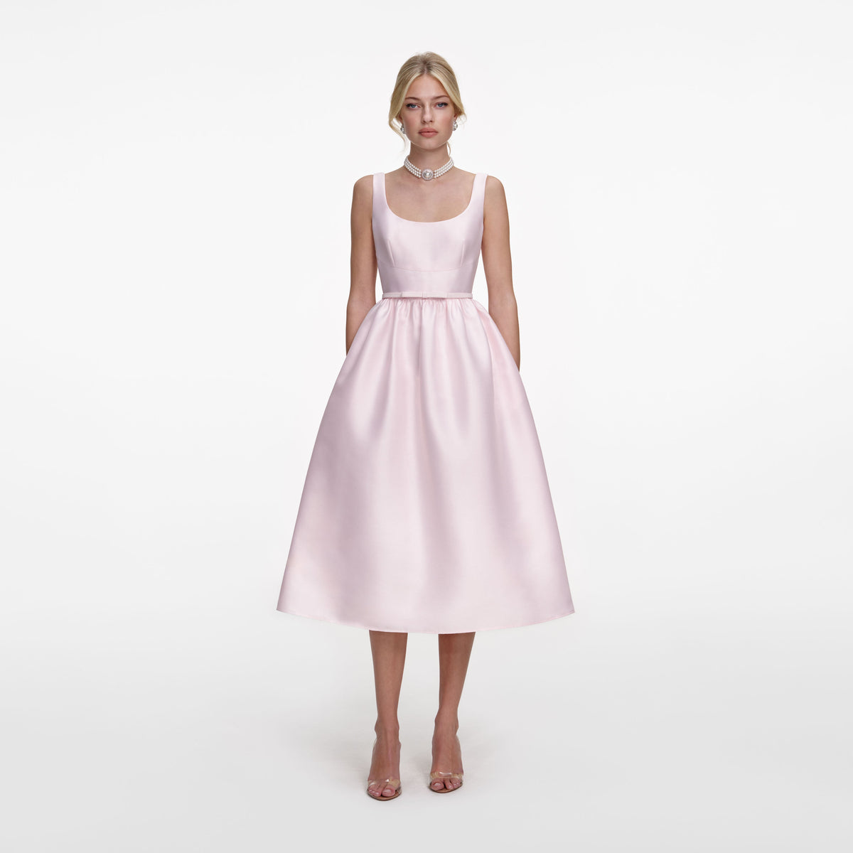 Self-Portrait Women's Taffeta Sleeveless Midi-Dress - Pink