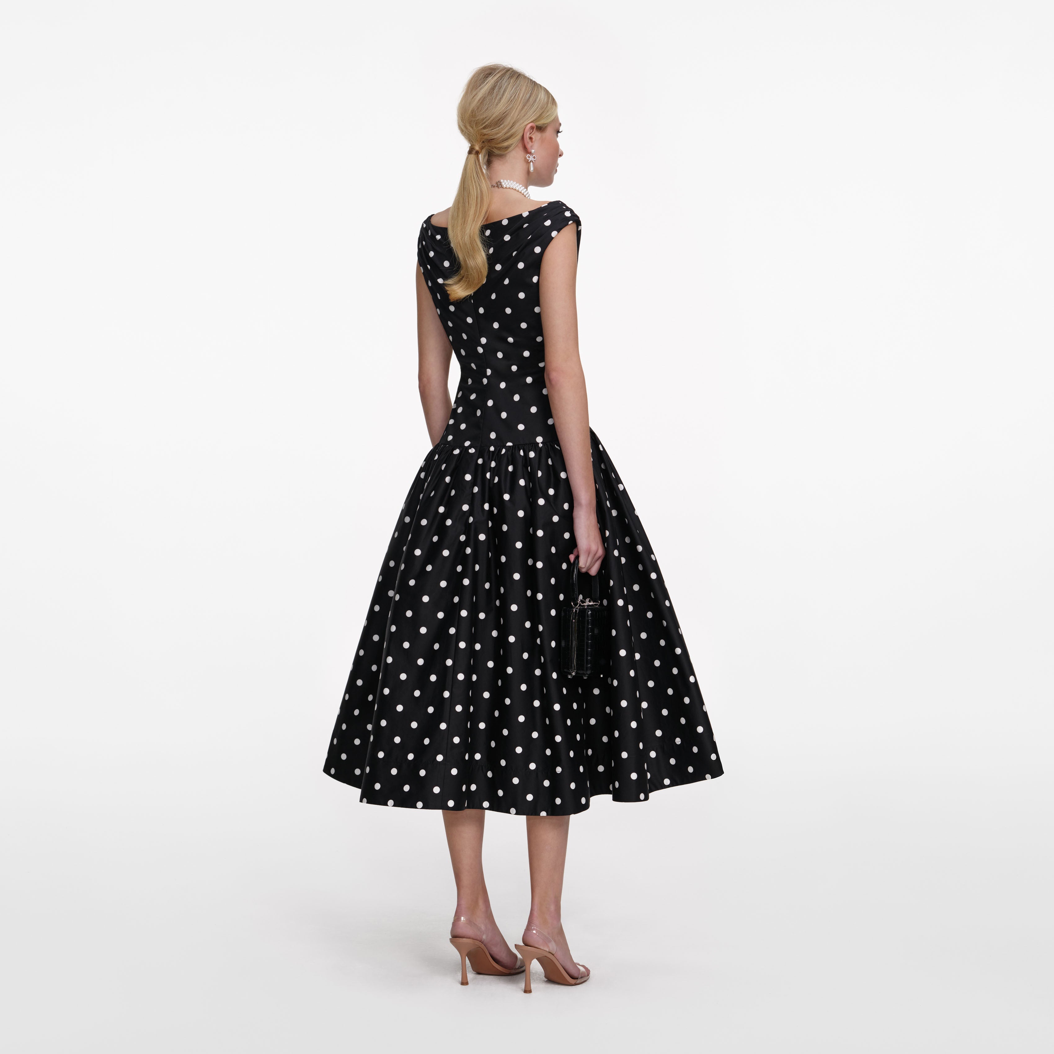 Black Cotton Midi Dress – self-portrait-US