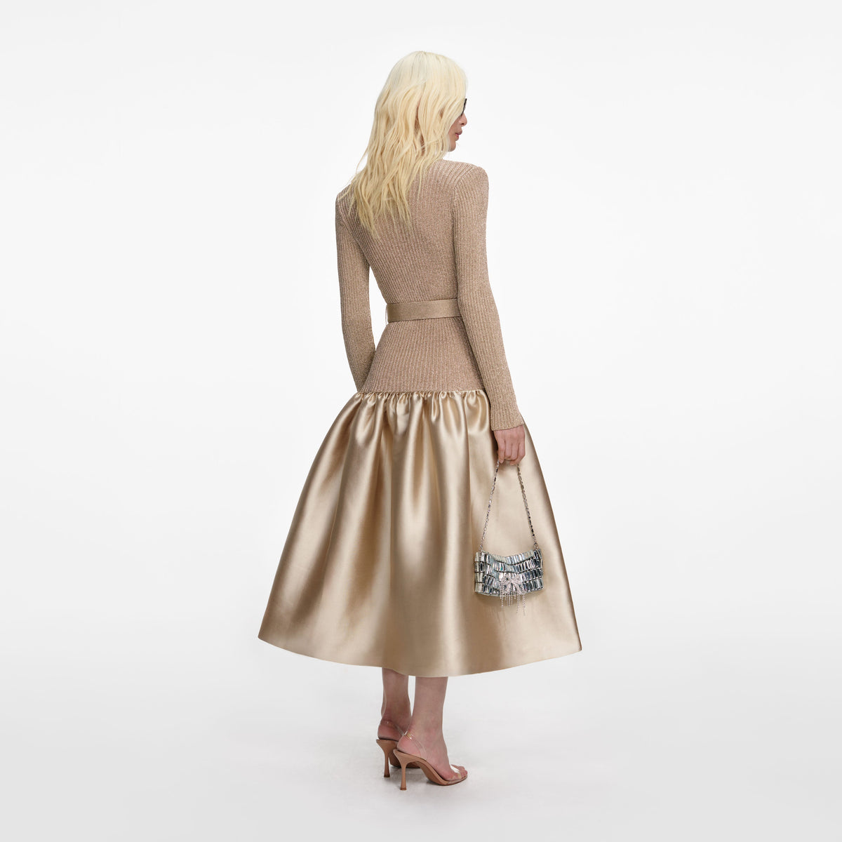 self portrait gold mini dress self-portrait - Gold Knit Taffeta Midi Dress