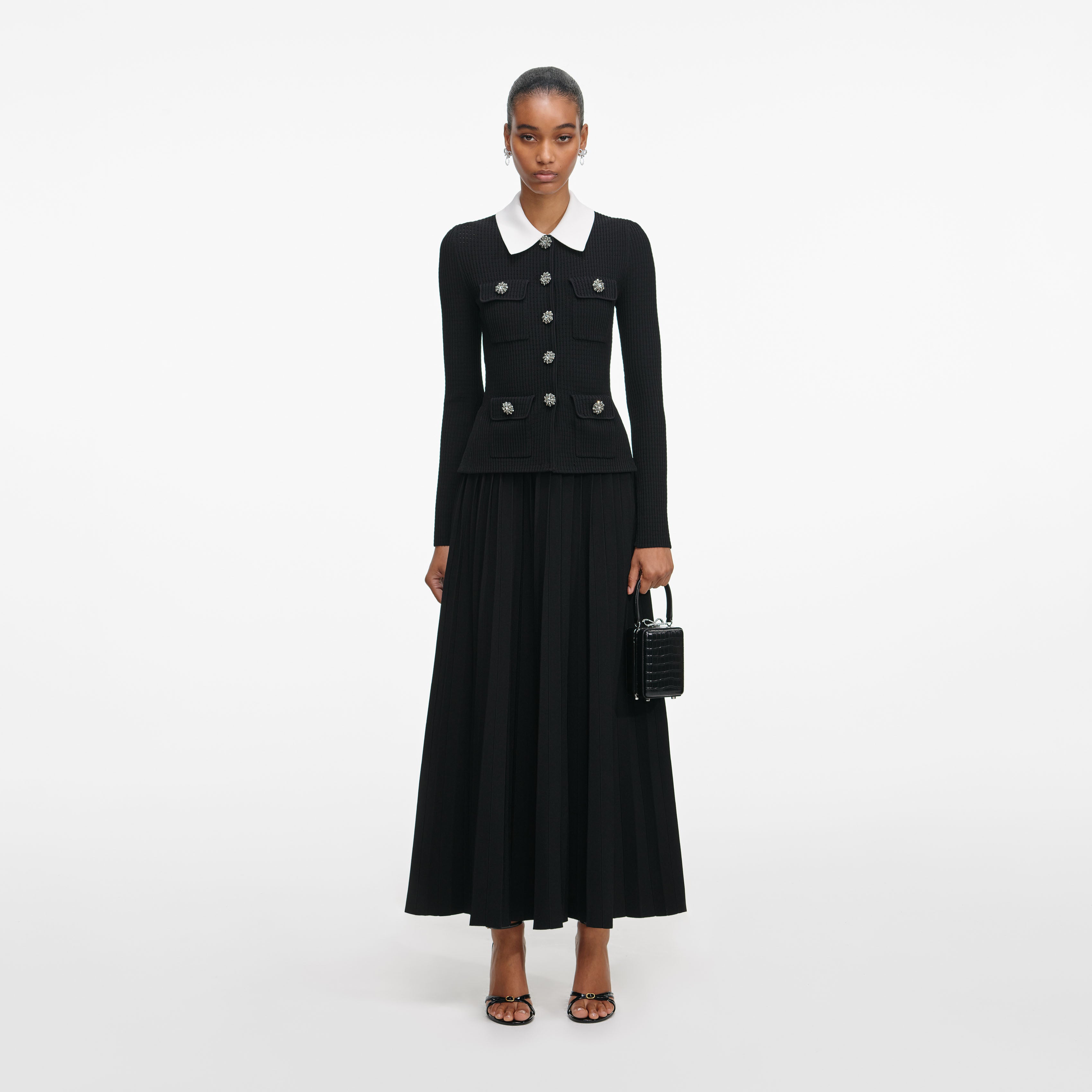 Black Knit Peplum Midi Dress – self-portrait-US Black Knit Peplum Midi Dress – self-portrait-US