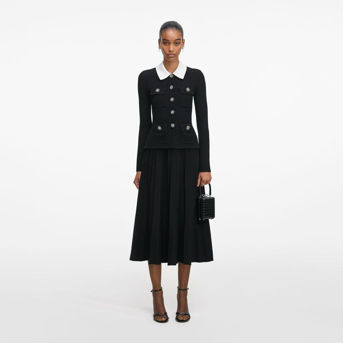 self portrait black midi dress self-portrait - Tailored Knit Size:6.5 UK / 7.5 US Asteria Black Wedding Dress cinching belt 25FALL
