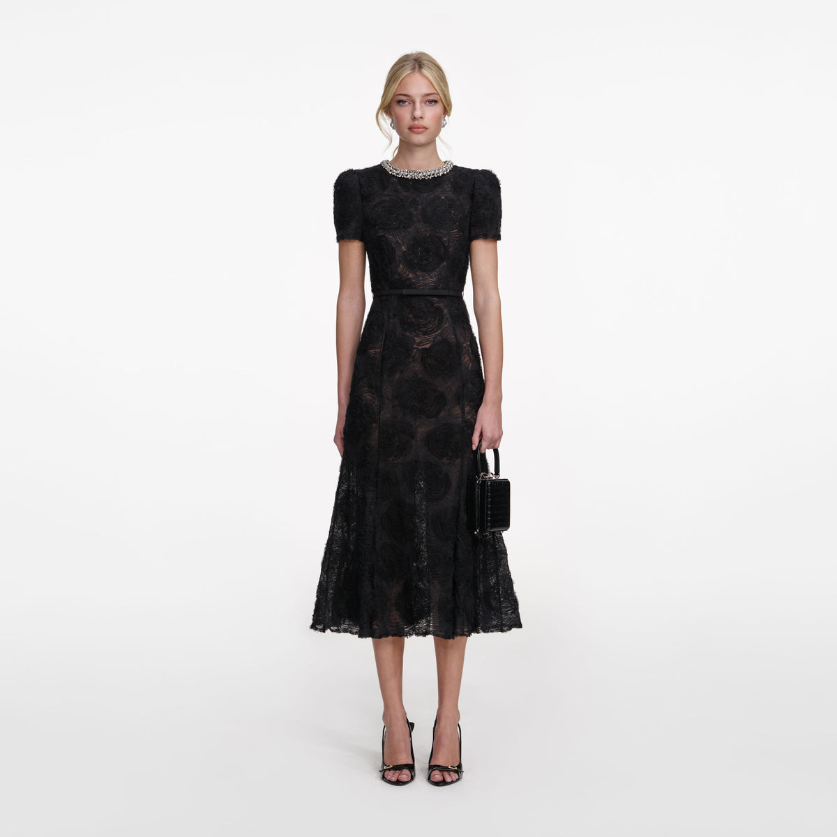 self-portrait - Black Tulle Lace Midi Dress