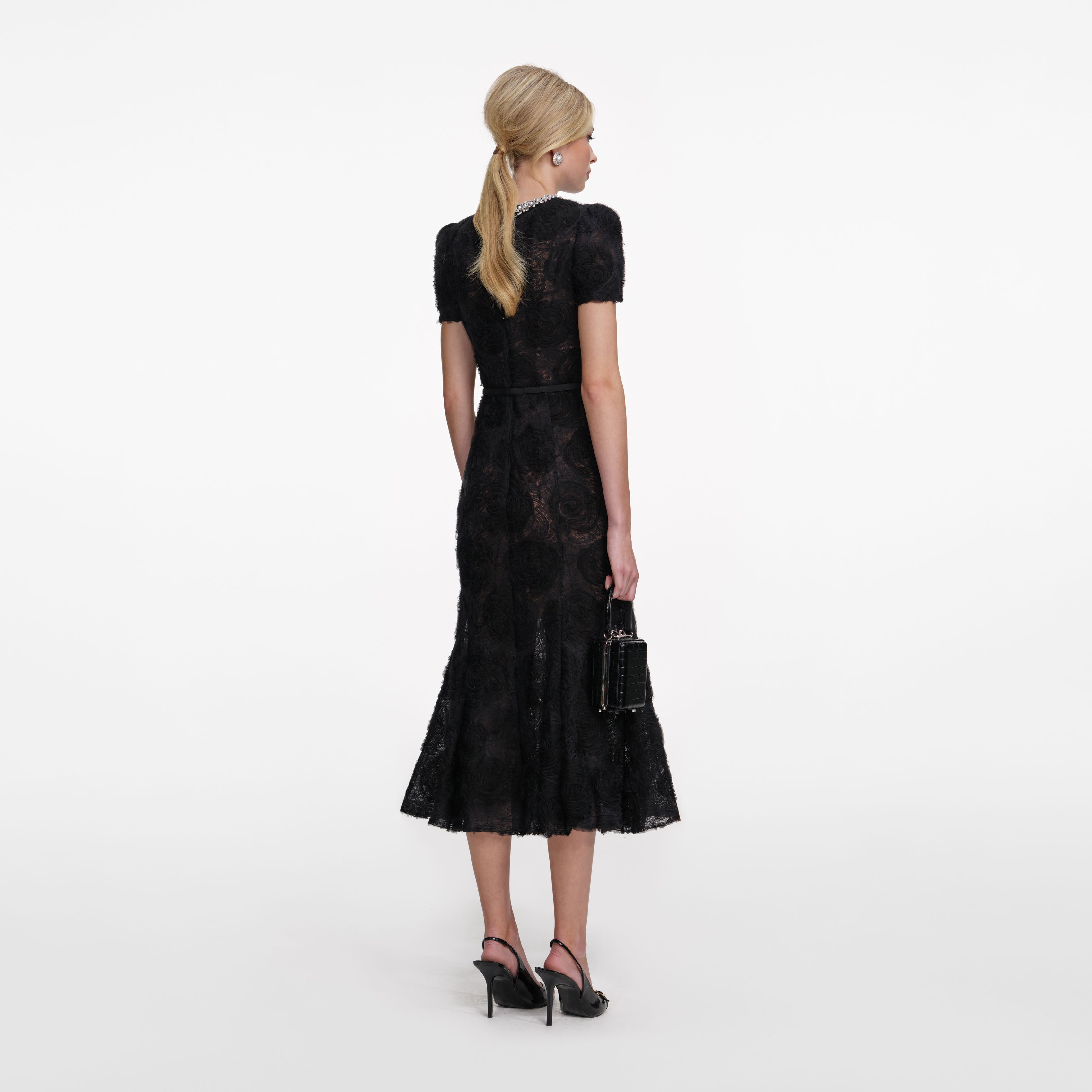 Black Tulle Lace Midi Dress – self-portrait-US