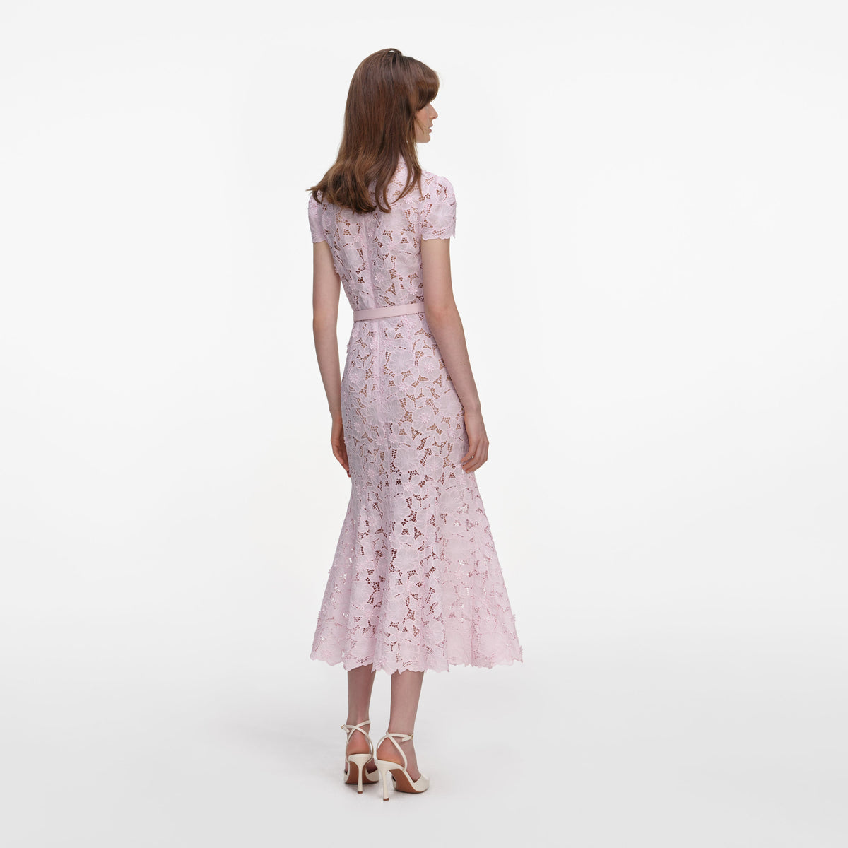 self-portrait - Pink Guipure Lace Midi Dress