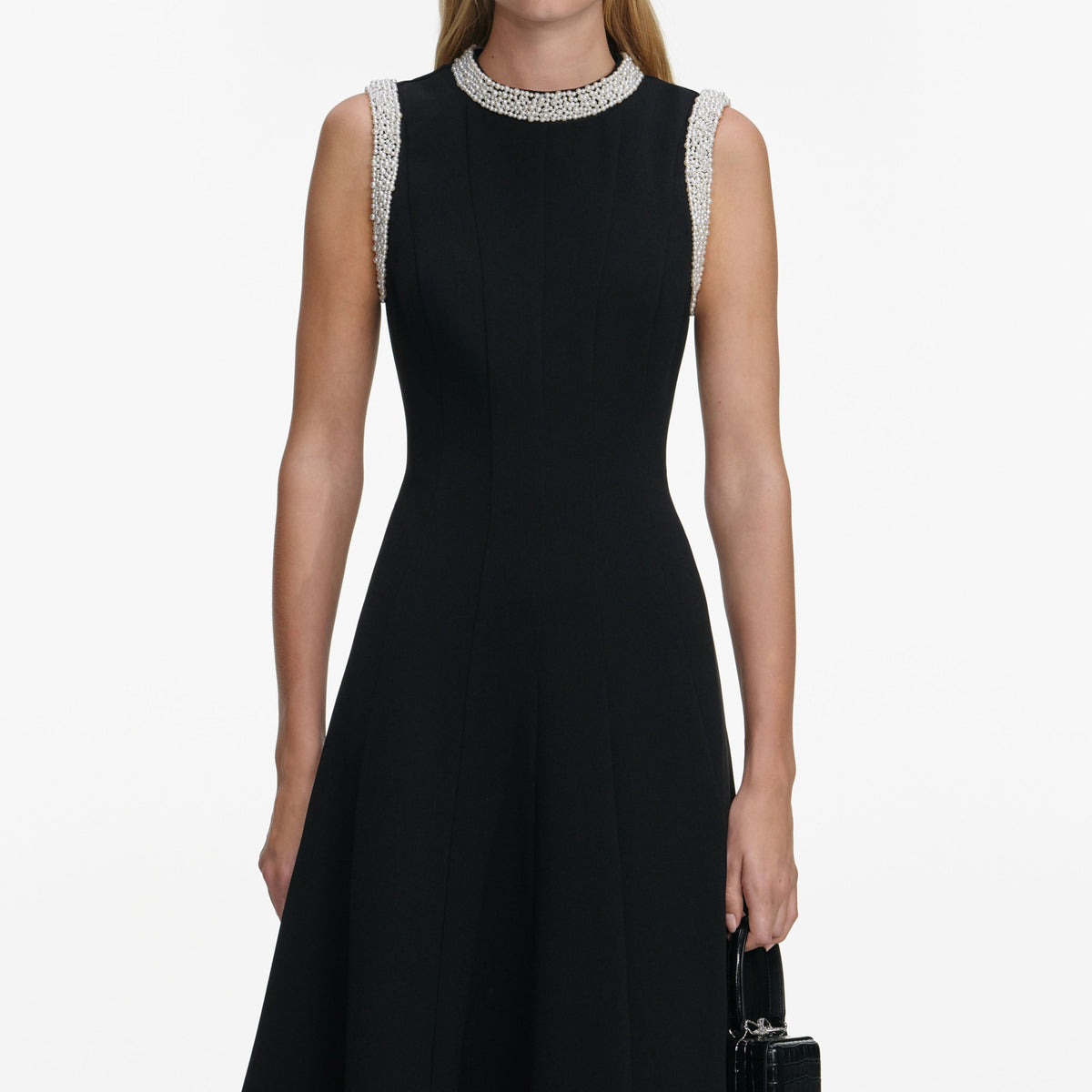 black pearl trim knit midi dress Black Pearl Trim Knit Mini Dress