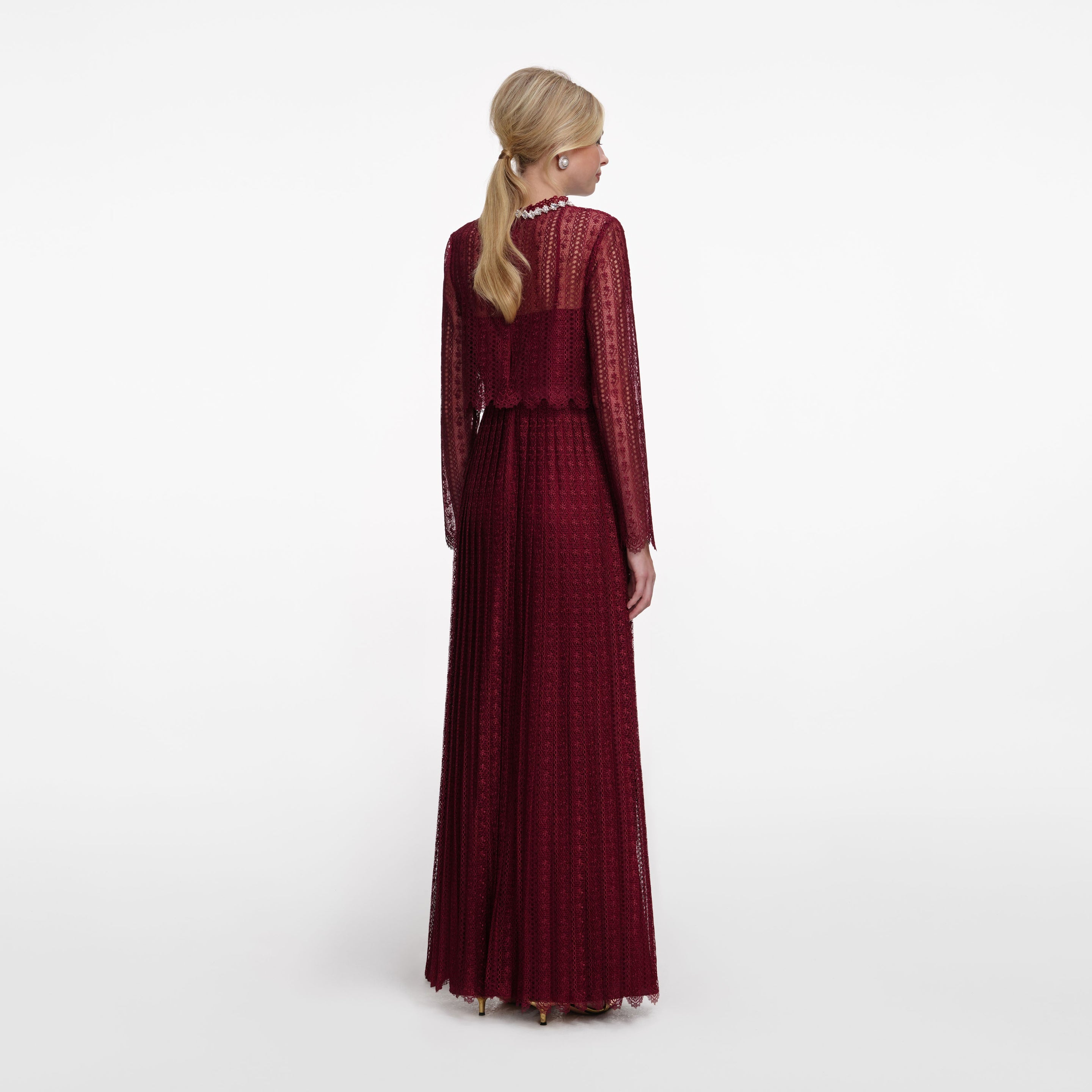 self-portrait - Burgundy Organza Lace Maxi Dress