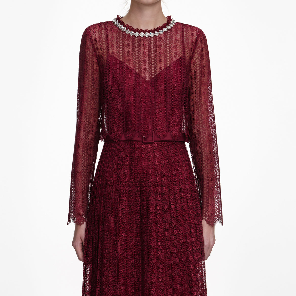 Burgundy Organza Lace Maxi Dress – self-portrait-US