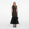 Black Guipure Lace Midi Dress