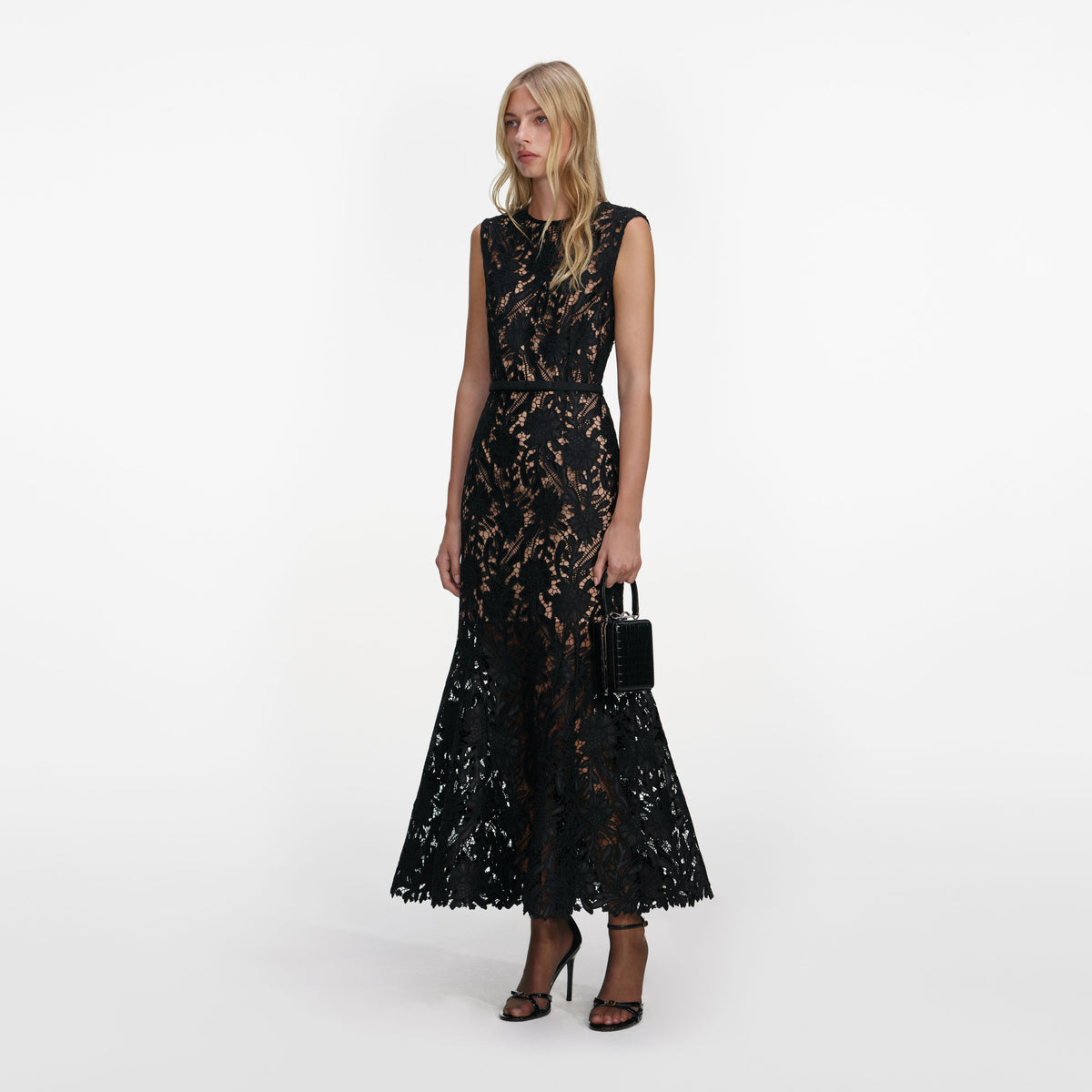 Self-Portrait - Black Guipure Lace Midi Dress