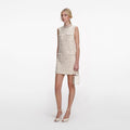 Cream Embellished Boucle Mini Dress