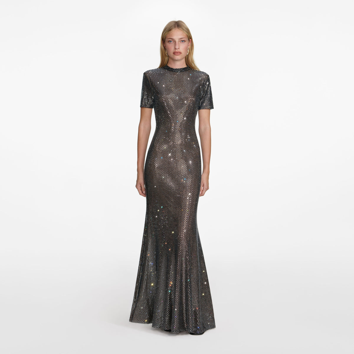 Gunmetal Rhinestone Mesh Maxi Dress self-portrait-US Gunmetal Rhinestone Mesh Maxi Dress self-portrait-US