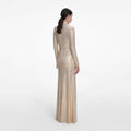 Champagne Rhinestone Drape Maxi Dress