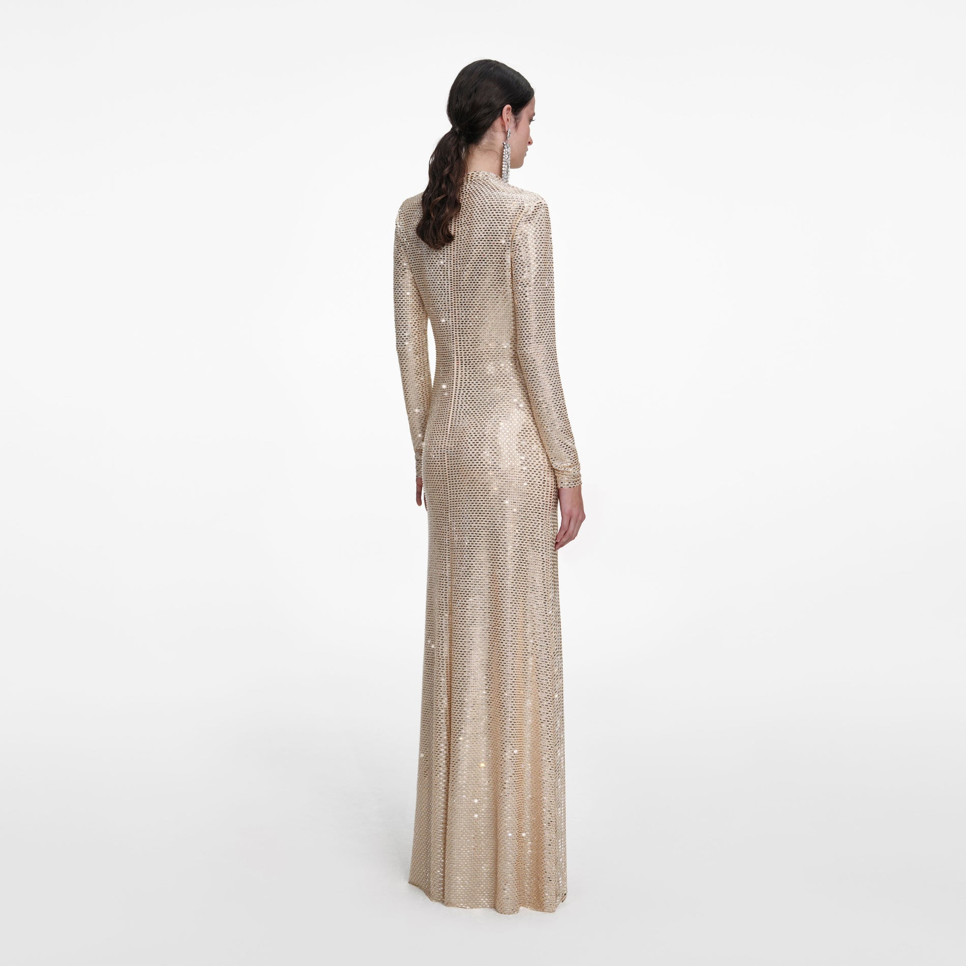 Champagne Rhinestone Drape Maxi Dress