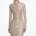 Champagne Rhinestone Drape Maxi Dress