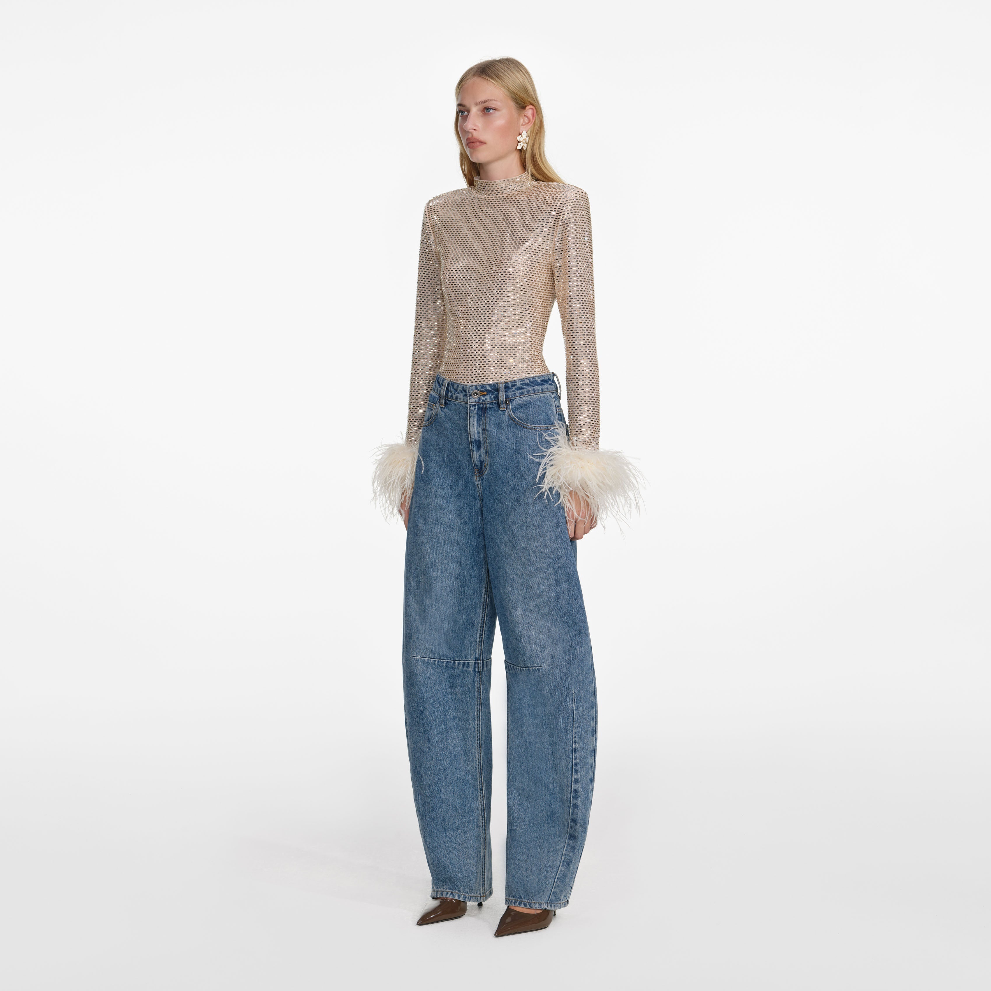 Champagne Rhinestone Feather Top – self-portrait-US