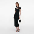 Black Crepe Bow Collar Midi Dress