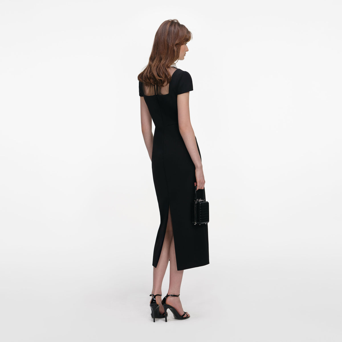 Self-Portrait - Black Crepe Bow Collar Midi Dress