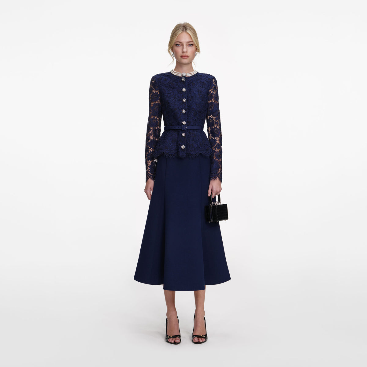 self-portrait - Navy Tailored Lace Midi Dress