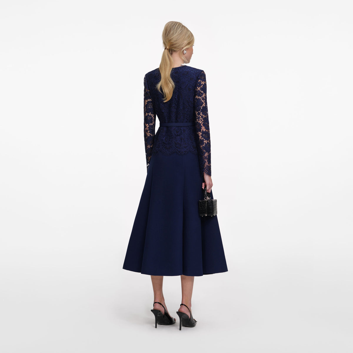 modest navy lace dress Navy Tiered Lace Floral Gown | Liylah