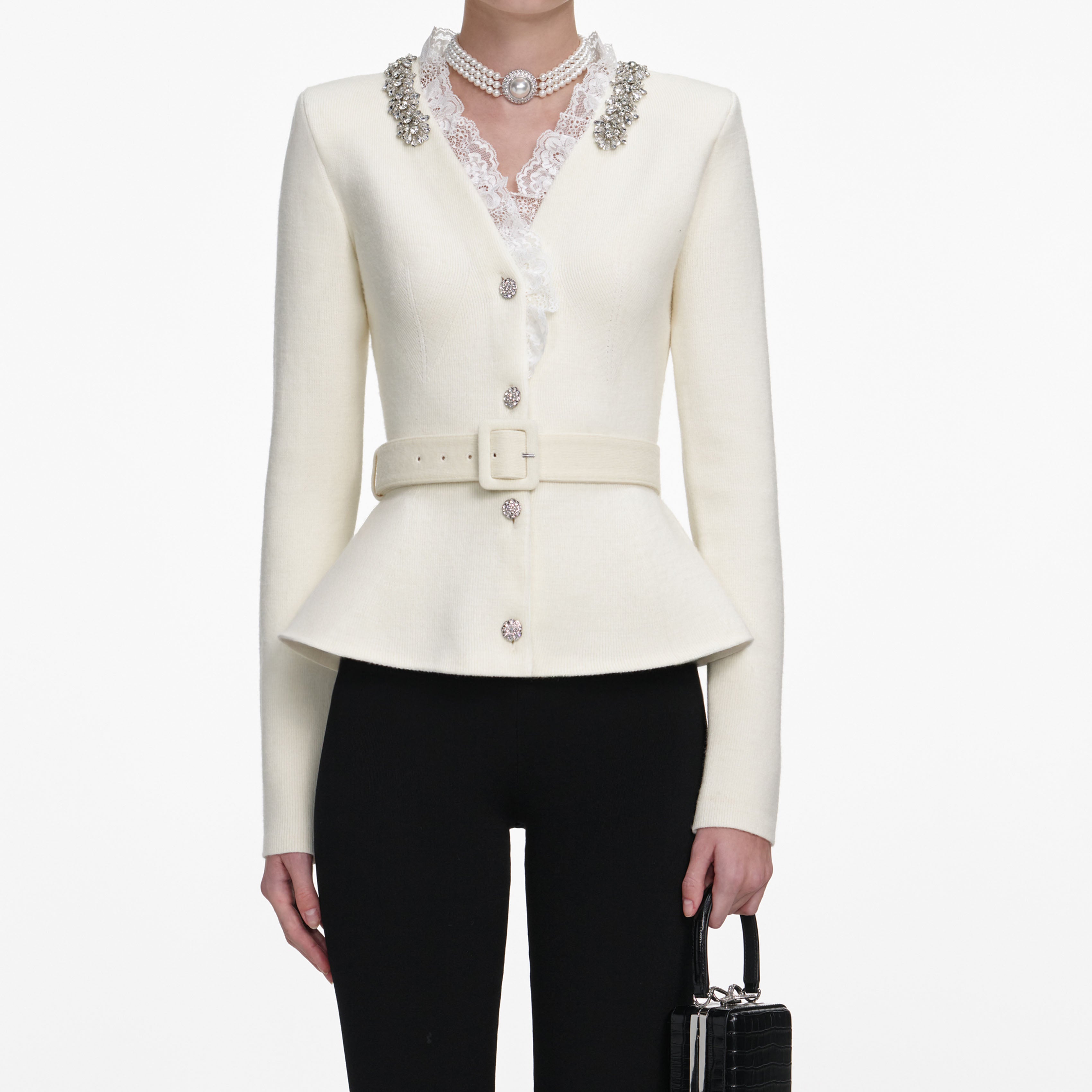 Cream Crystal Trim Cardigan – self-portrait-US