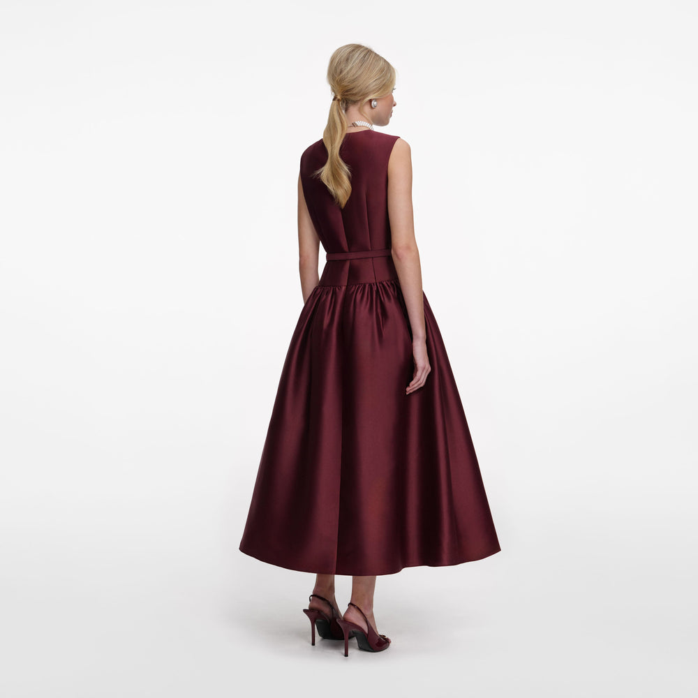 MODERN FEMME BURGUNDY WOVEN MIDI DRESS