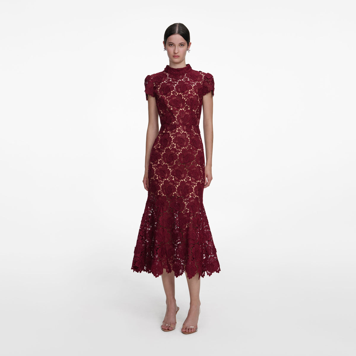 burgundy lace knee length dress Sheath Lace Half Sleeves Knee Length Mother of the Bride Dress
