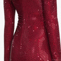 Burgundy Rhinestone Gathered Midi Dress