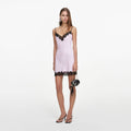 Pink Satin Contrast Lace Mini Dress