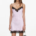 Pink Satin Contrast Lace Mini Dress