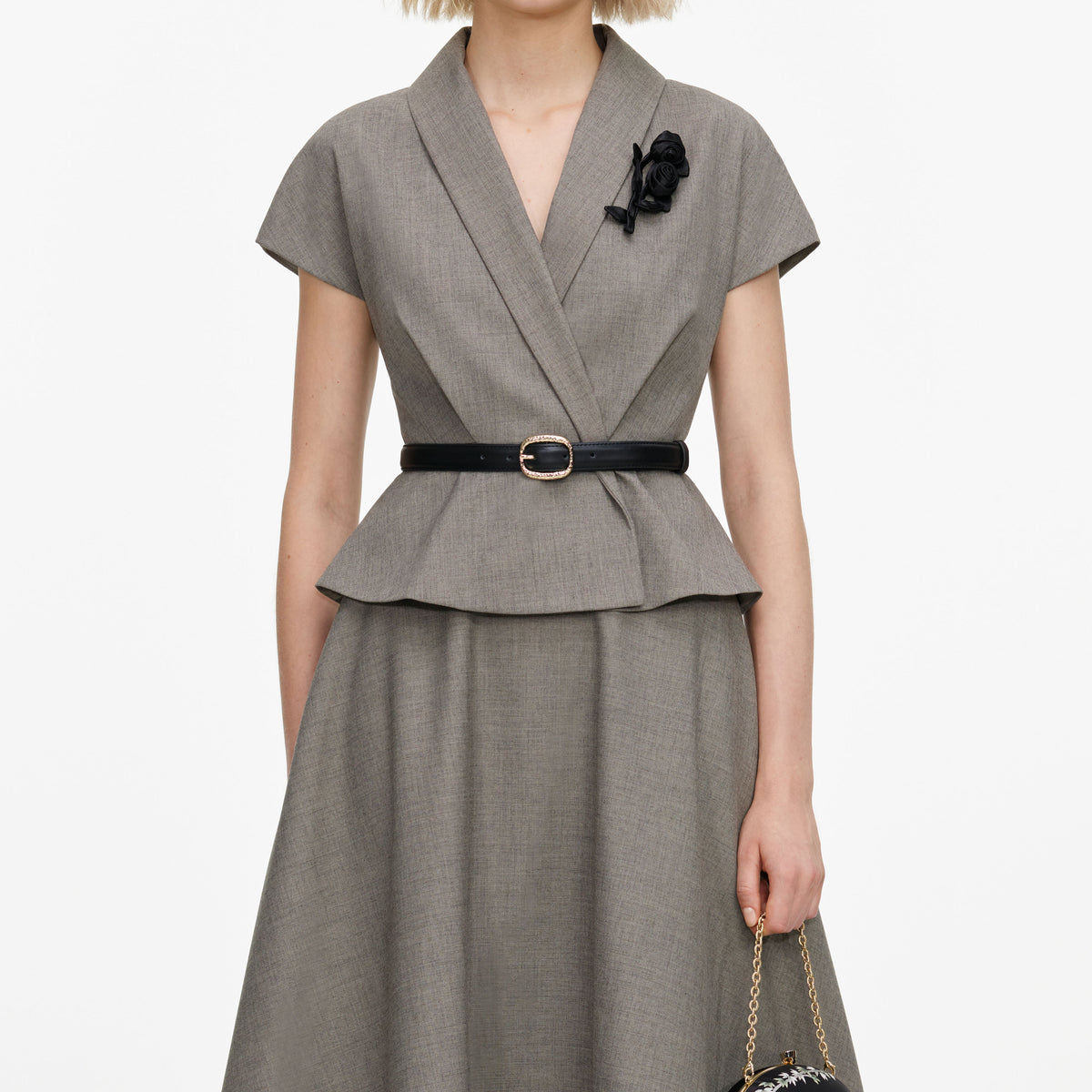Brown Twill Brooch Midi Dress