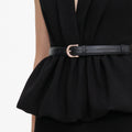 Black Crepe Peplum Midi Dress