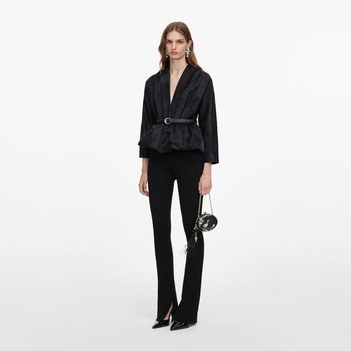 Black Jacquard Peplum Top