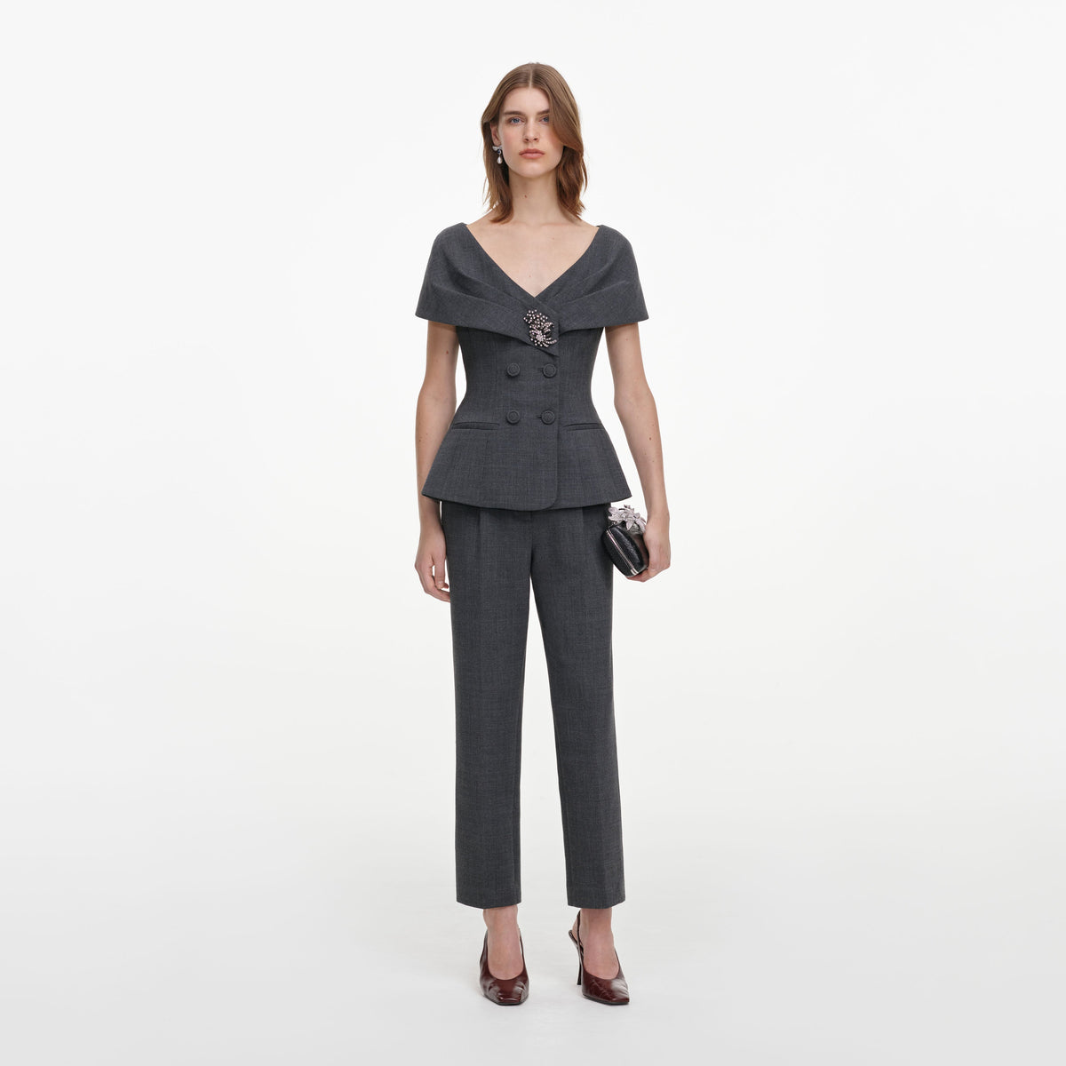 Grey Tailored Brooch Jumpsuit