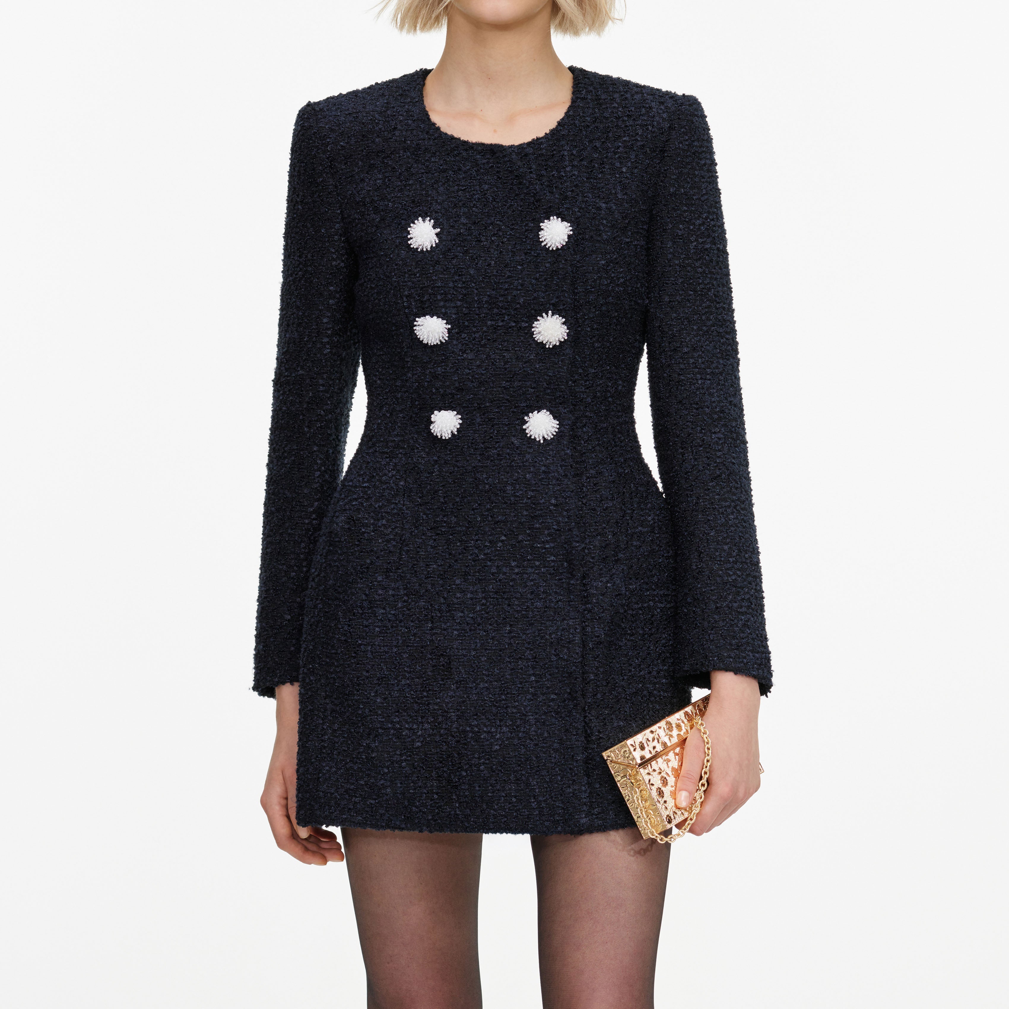 Navy Boucle Mini Dress | self-portrait – self-portrait-US
